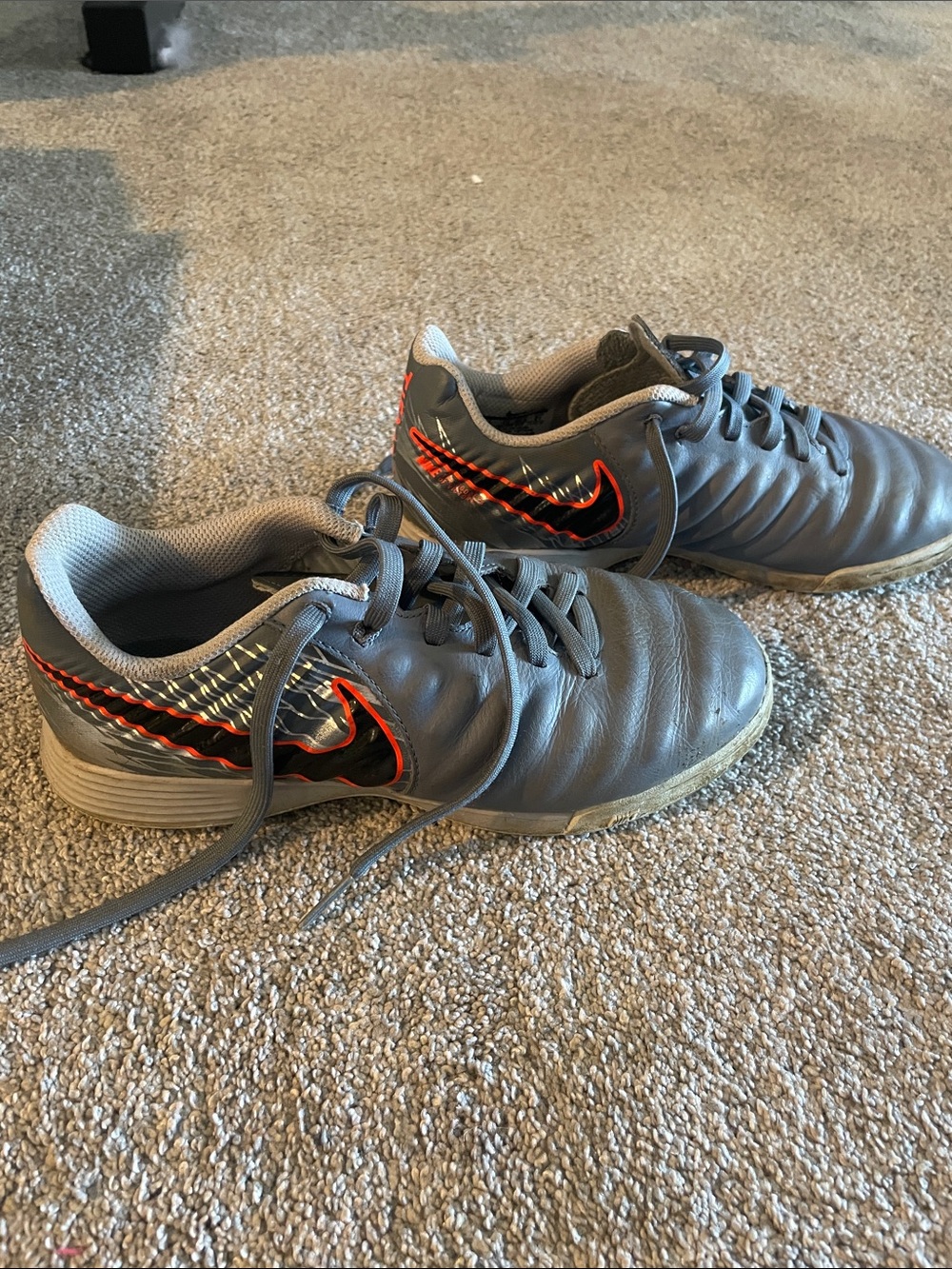 Nike Tempo Gray Soccer Trainers with Orange-Trim Swoosh